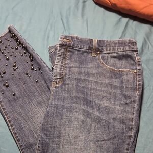 Chico's Navy Skinny Jeans with Black Embellishments